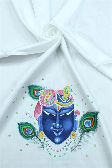 Shop the Off White Hand Painted Cotton Satin Idol Face Blouse Fabric ...