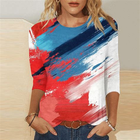 Cavosen Red White and Blue Shirts for Women Plus Size 4th of July 3/4 ...