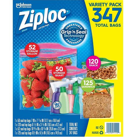 Ziploc Gallon, Quart, Snack & Sandwich Bags (Variety 347 Bags ...