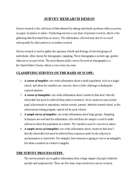 Survey Research Design: Classifying Surveys On The Basis of Scope | PDF ...