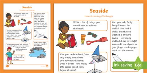 Seaside Home Learning Challenge Sheet Reception FS2 - Twinkl