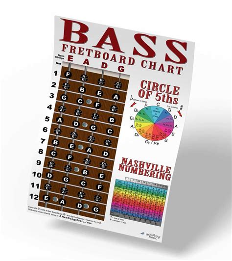 4 String Bass Fretboard Poster Nashville Numbering System Circle 5ths ...
