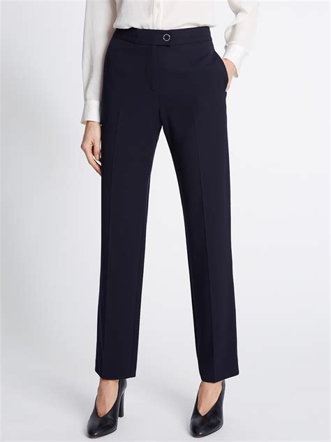 Buy Marks & Spencer Women Navy Blue Straight Fit Solid Formal Trousers ...