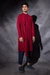 Buy Red Cotton Hand Embroidered Thread Asymmetric Draped Kurta For Men ...