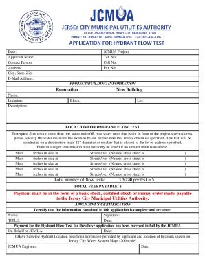 NJ Jersey City Municipal Utilities Authority Application For Hydrant ...