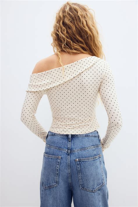 One-shoulder jersey top - Cream/Polka dot - Ladies | H&M IN