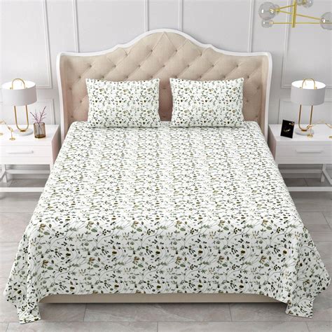 Double Bedsheet Cotton King Size with 2 Pillow Covers Floral Design Gr ...