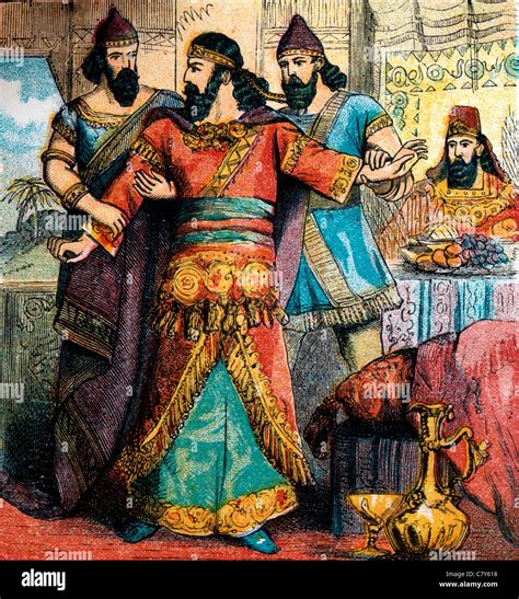 Bible Stories - Illustration Of Haman Standing Up Being Held Pleading For His Life To Esther At ...