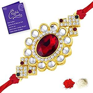 Sukkhi Rakhi Dreamy Kundan Designer Gold Plated Premium Rakhi for ...