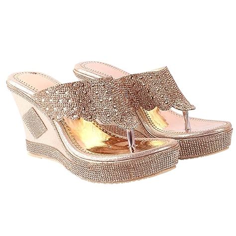 Buy Do Bhai Women Synthtic Material Back Open Wedges Heel Weeding Heel ...