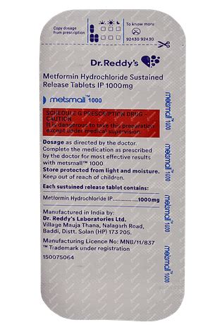 Metsmall 1000 Mg Tablet Sr 14 - Uses, Side Effects, Dosage, Price ...