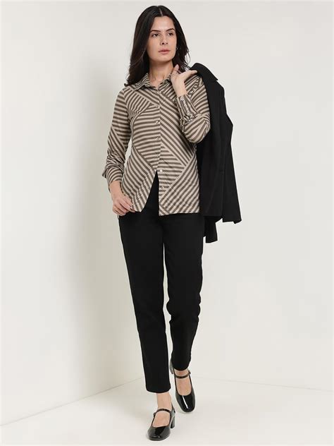 Buy Beige Striped Knit Shirt Online | FableStreet