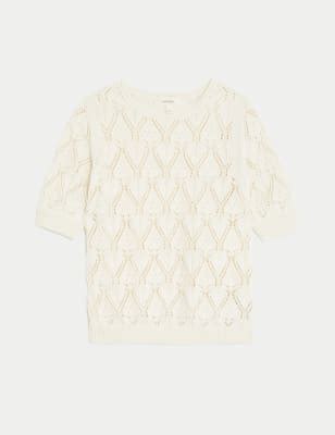 Pure Cotton Textured Round Neck Knitted Top