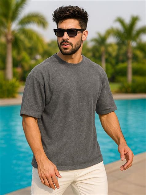 Grey Jacquard Plain Oversized Exclusive T-shirt – Veirdo