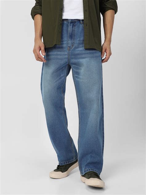 Men's Light Blue Loose Baggy Fit Washed Jeans Non-Stretchable – Urbano ...