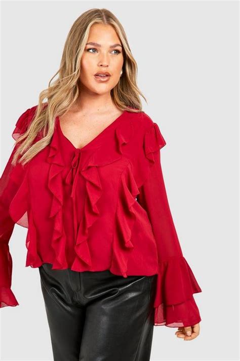 Plus Extreme Ruffle Flare Sleeve Blouse | boohoo UK