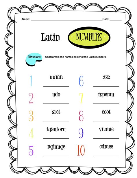 Latin Numbers 1-10