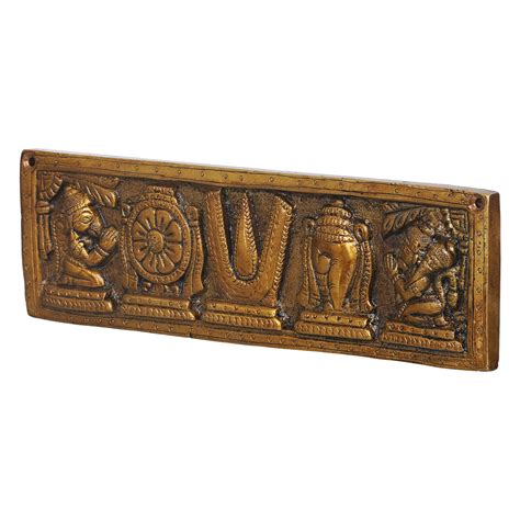 eCraftIndia Golden Brass Tirupati Balaji Symbol Shankh Chakra Tilak Wi