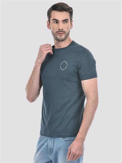 Buy Men's Blue Solid Round Neck Single Jersey Regular Fit T-Shirt ...