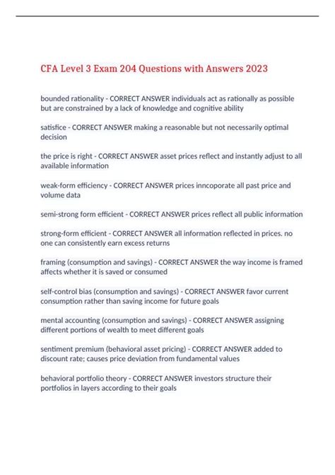 CFA Level 3 Exam 204 Questions with Answers 2023,100% CORRECT - CFA ...