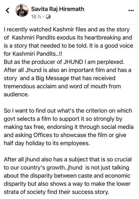 Jhund producer Savita Raj questions on The Kashmir Files being tax-free ...