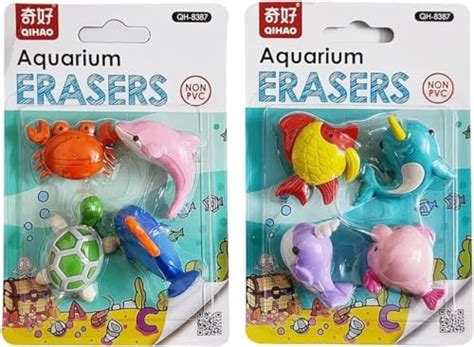 AK Store (8-Pieces) 3D Aquarium Sea Animals Shape Pencil Erasers with ...