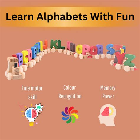 Wooden Alphabet Letters Train A-Z English Vocabulary Building Train Se ...