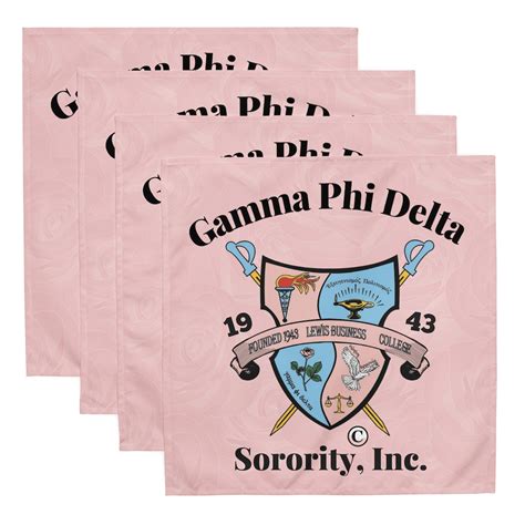 Gamma Phi Delta Sorority Inc. Shield Roses Cloth Napkin Set, Gamma Phi ...