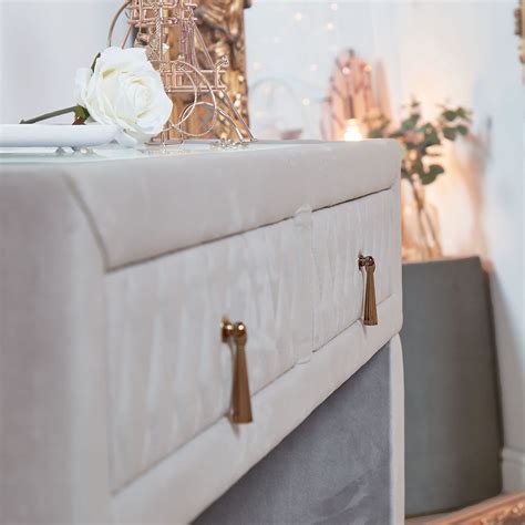 Beautify Quilted Dressing Table - Grey Velvet Vanity Table w/ 2 Drawers ...