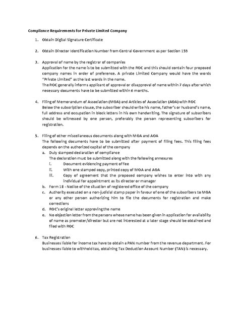 Private Limited Company Incorporation: Compliance Requirements Guide ...
