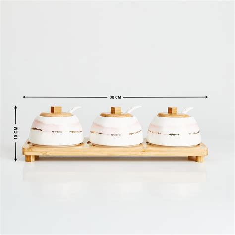 Buy Showstopper Set of 3 Porcelain Condiment Jars with Tray - 210ml ...