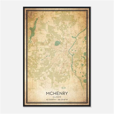 Vintage Mchenry Illinois Map Poster, Mchenry IL City Road Wall Art ...