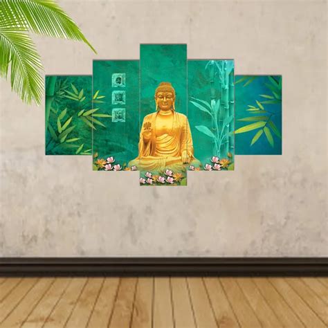 MASSTONE Golden Buddha Under Bamboo Tree 5 Piece MDF Painting Price in ...