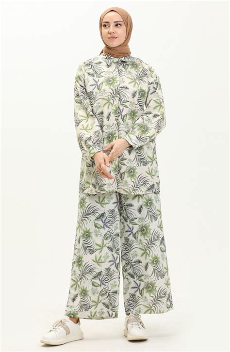 Linen Tunic Pants Two Piece Suit 24Y8972-02 Green 24Y8972-02 | Sefamerve