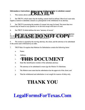 Fillable Online Information or instructions: Motion Consent of Client ...