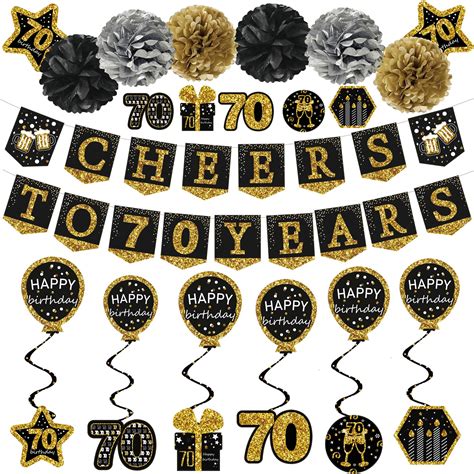 Buy 70th Birthday Decorations for Men Women, Cheers to 70 Years Black ...