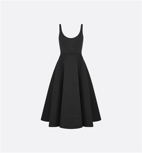 Mid-Length Flared Dress with Belt Black Silk and Cotton Jacquard Velvet ...