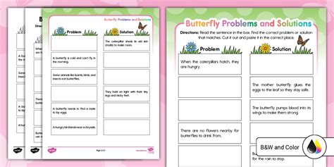 Butterfly Problems and Solutions Cut and Paste Worksheet