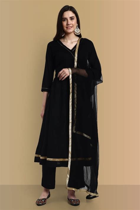 Black Anarkali with Pant and Dupatta - Set of 3 – Mera Rang