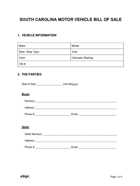 South Carolina Motor Vehicle Bill of Sale - Fill Out, Sign & Share ...