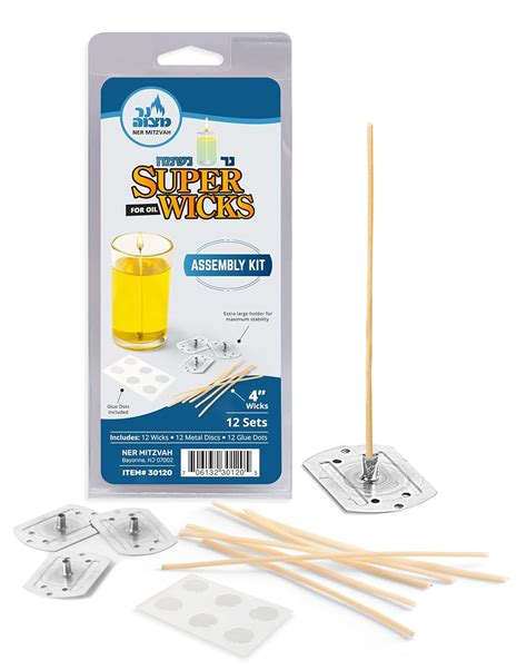 Ner Mitzvah Oil Candle Wicks - Self Standing Cotton Wicks for Glass Oil ...