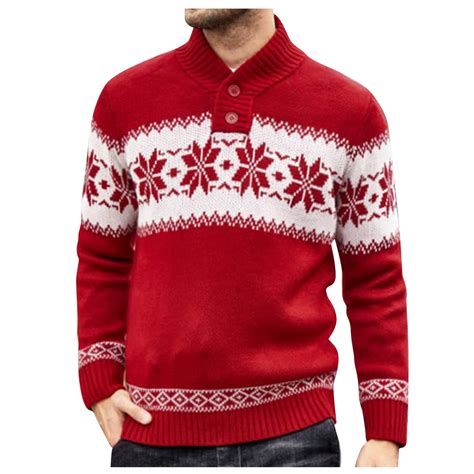 Mens Christmas Sweaters,Ribbed Collar Snowflake Pattern Knitwear Xmas ...