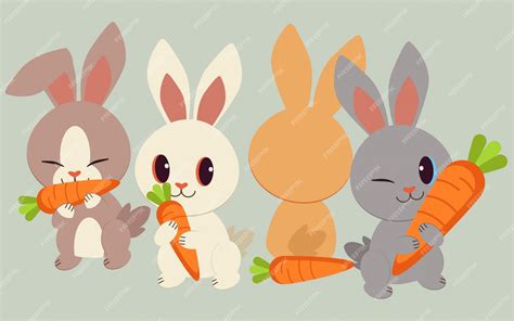 Premium Vector | The character of cute rabbits with the carrot. The ...