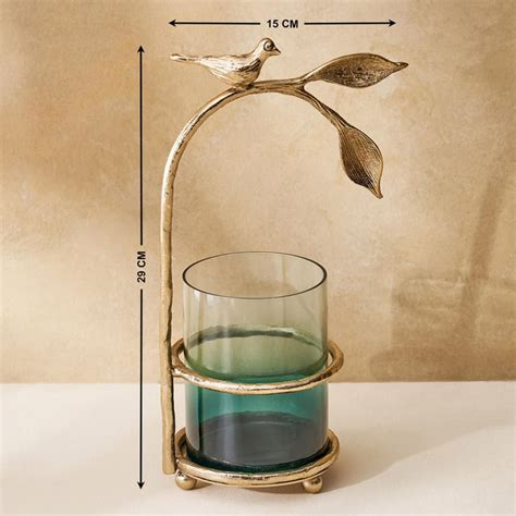 Buy Splendid Goldcrest Gloria Glass Bird Candle Holder from Home Centre ...