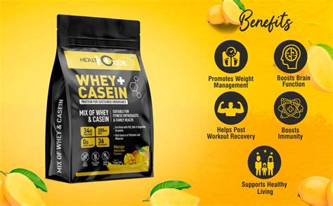 HealthOxide Whey & Casein Protein with DHA & Digestive Enzymes | Dual ...
