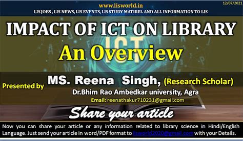Impact of ICT on Library : An Overview : By Reena Singh (Research ...