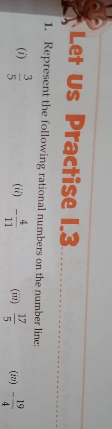 1. Represent the following rational numbers on the number line: (i) 3/5 ...