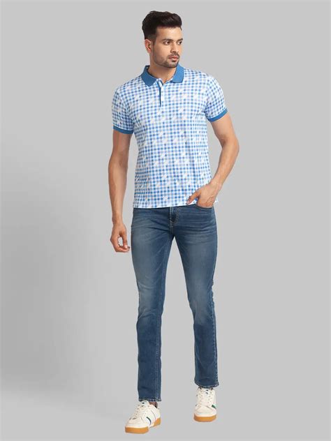 Park Avenue Men Blue Slim Fit Printed Polo Neck Collar T-Shirt – MyRaymond
