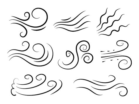 Hand drawn set wind doodle blow gust design isolated on white ...