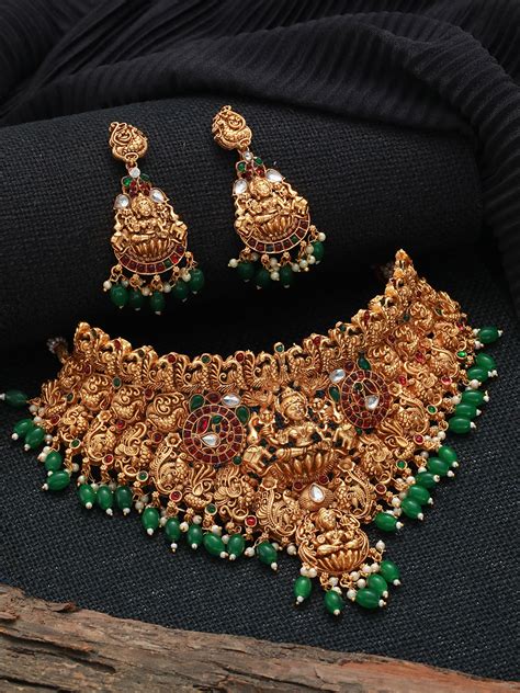 Goddess Laxmi Multicolor Stone Studded Gold-Plated Jewellery Set – Priyaasi